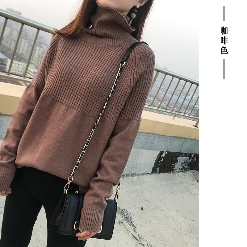 Women's Beige Turtleneck Sweater Large Size - Image 4