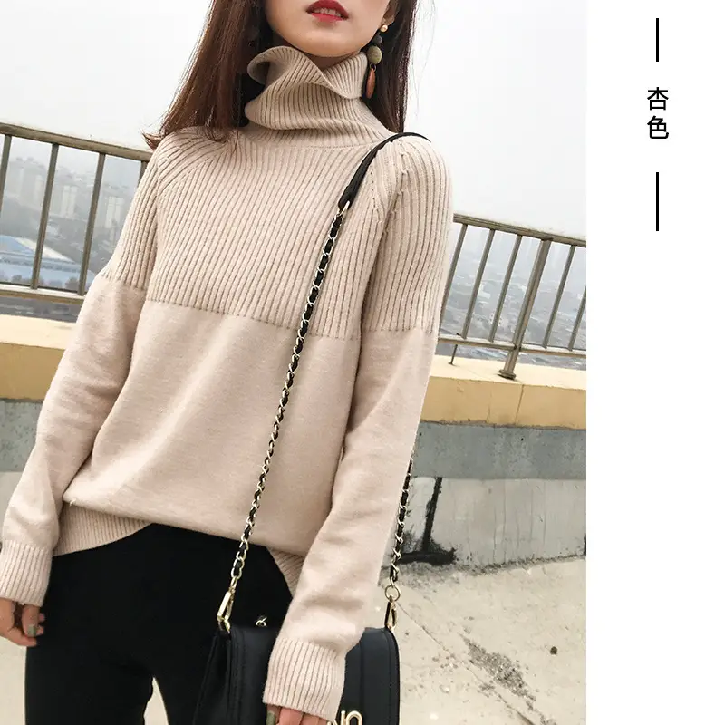 Women's Beige Turtleneck Sweater Large Size - Image 5