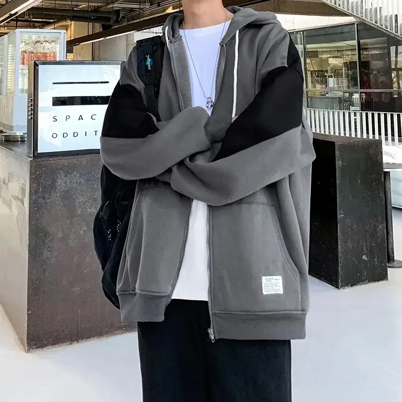 Men Korean Style Grey Hooded Sweatshirt Set - Image 4