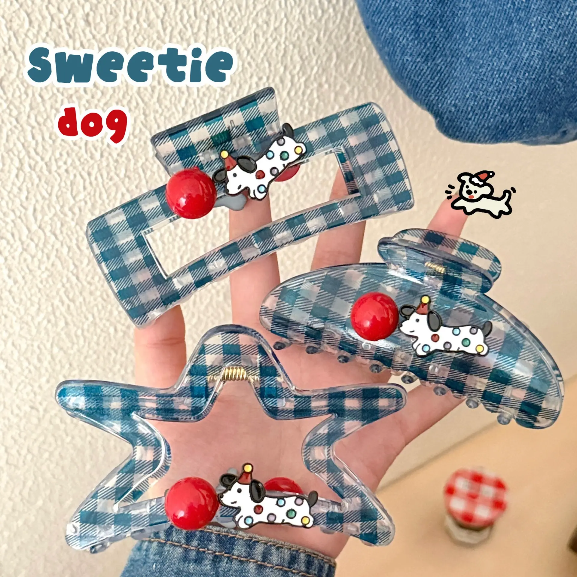 Sweetie Dog Plaid Hair Clips for Girls - Image 8