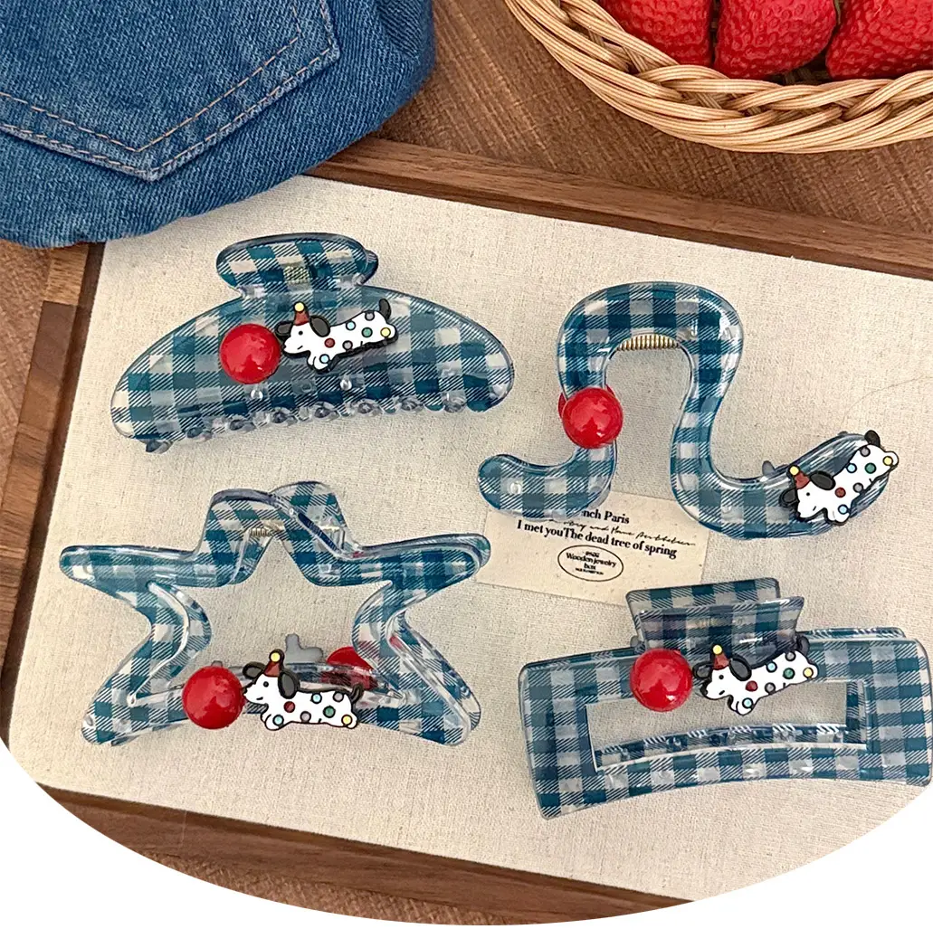 Sweetie Dog Plaid Hair Clips for Girls — feature 1