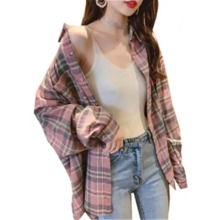 Korean Style Plaid Long Sleeve Women's Shirt - Image 7
