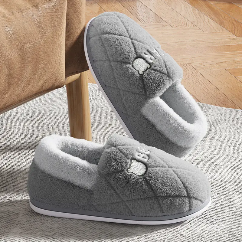 Men's Heel-Covered Cotton Slippers for Winter Indoor Use, Warm, Non-Slip, Plush Cotton Shoes for Women, Winter Wholesale - Image 5
