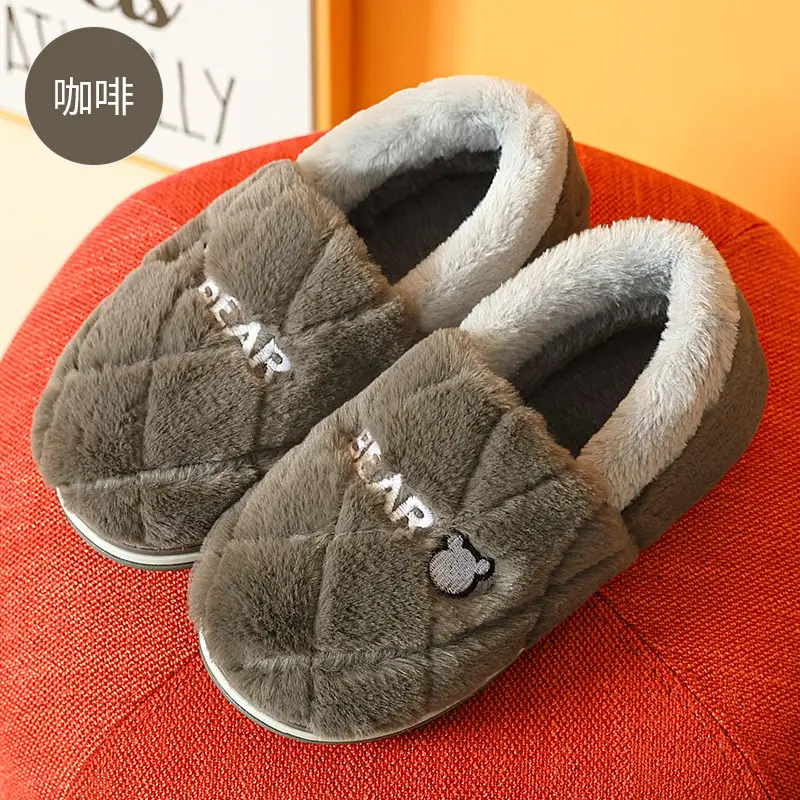 Men's Heel-Covered Cotton Slippers for Winter Indoor Use, Warm, Non-Slip, Plush Cotton Shoes for Women, Winter Wholesale - Image 2