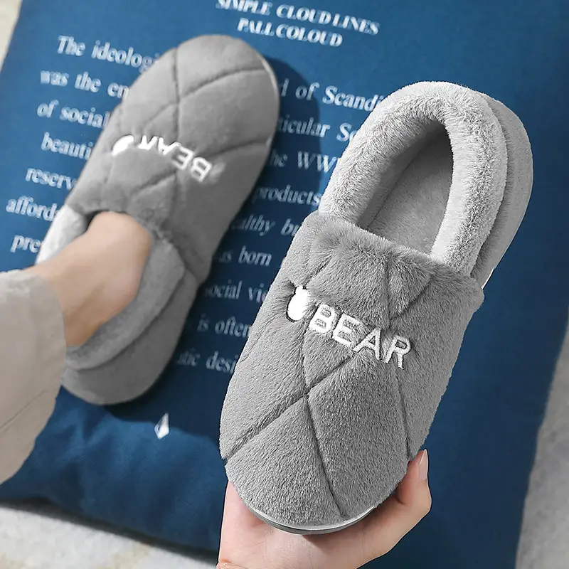 Men's Heel-Covered Cotton Slippers for Winter Indoor Use, Warm, Non-Slip, Plush Cotton Shoes for Women, Winter Wholesale - Image 3