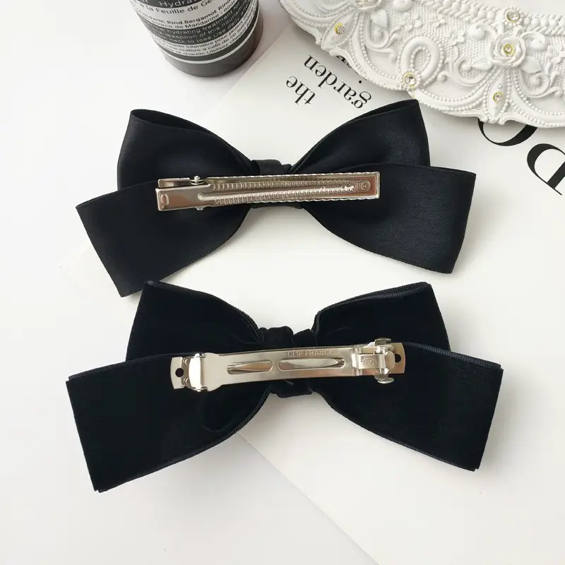 Vintage Black Velvet Bow Hairpin for Women - Image 8