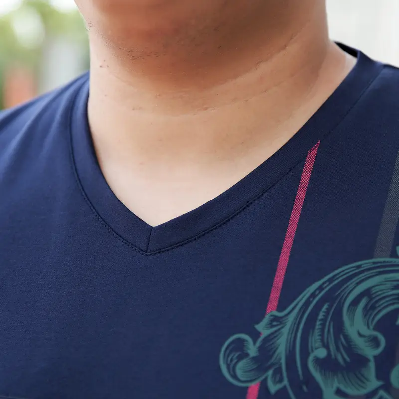 Men V-neck Printed T-Shirt Blue Fat Guy Extra Large - Image 4