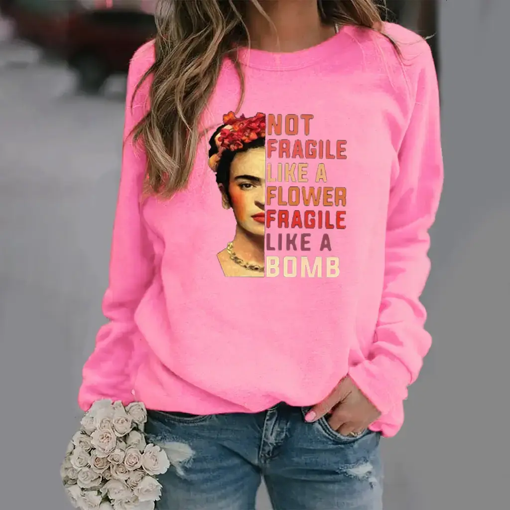 Queen Pattern Printed Sweatshirt Women Black Long Sleeve - Image 14