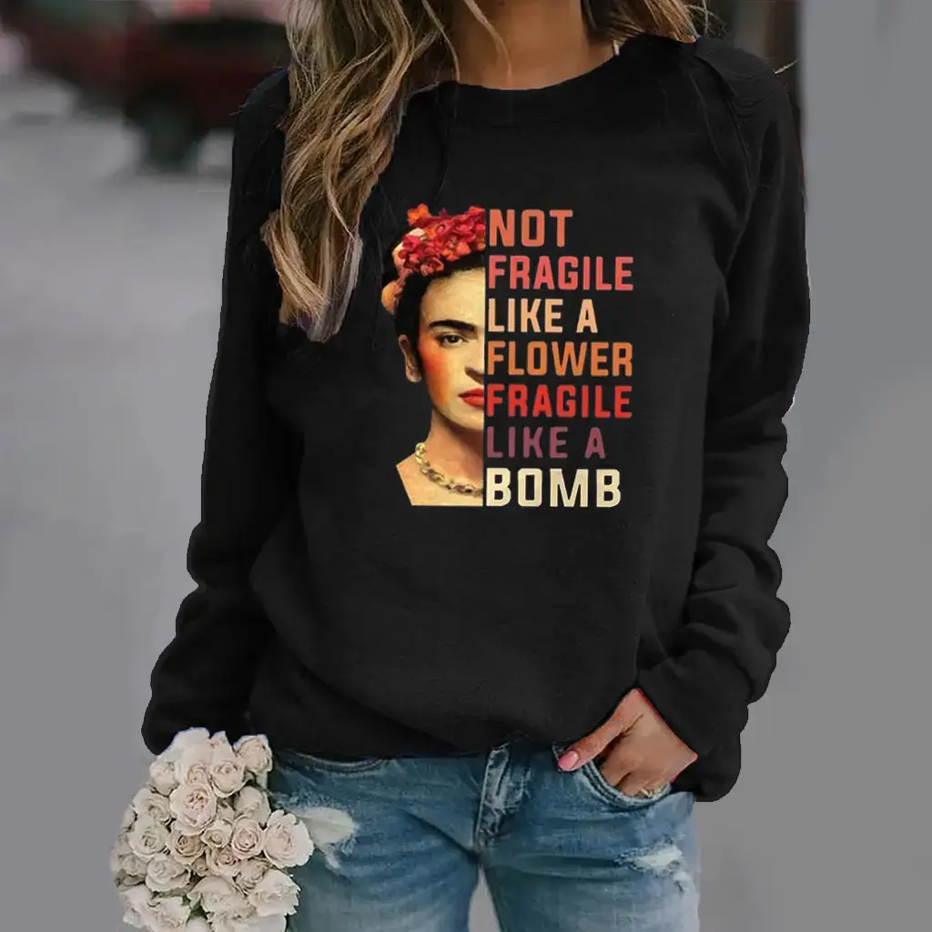 Queen Pattern Printed Sweatshirt Women Black Long Sleeve - Image 15