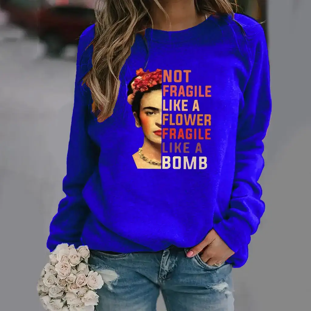 Queen Pattern Printed Sweatshirt Women Black Long Sleeve - Image 10