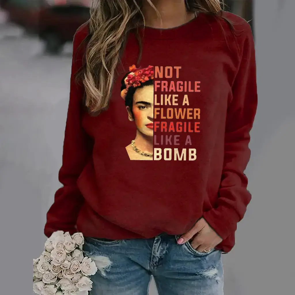 Queen Pattern Printed Sweatshirt Women Black Long Sleeve - Image 11