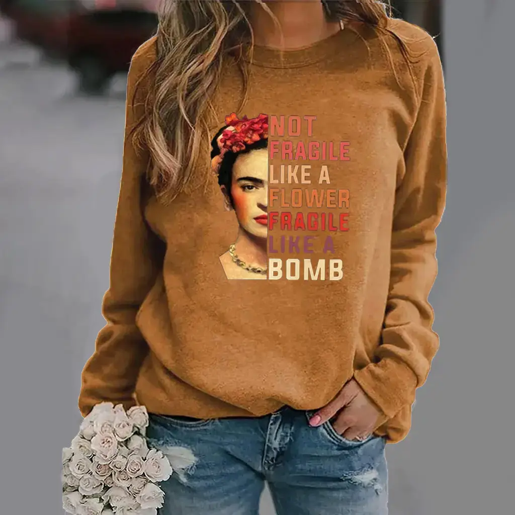 Queen Pattern Printed Sweatshirt Women Black Long Sleeve - Image 2