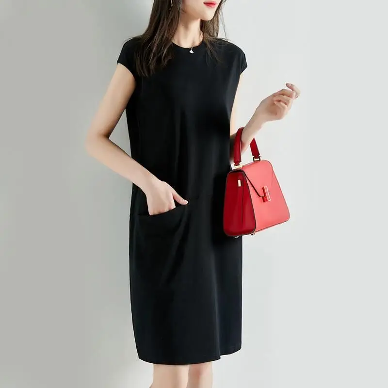 Women Sleeveless Dress Black Brown Slim Fit Long T-Shirt
