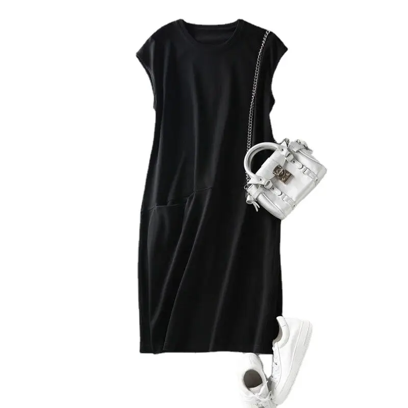 Women Sleeveless Dress Black Brown Slim Fit Long T-Shirt
