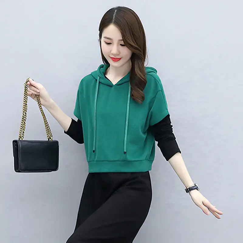 Women's 2-Piece Skirt Set Green Black Long Sleeve Hoodie - Image 5