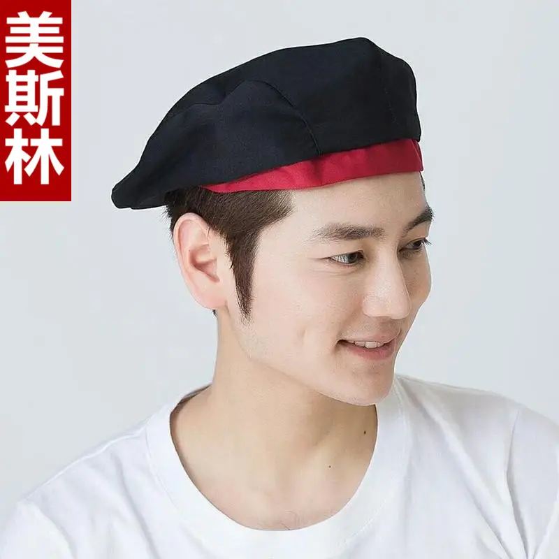 Male White Striped Kitchen Hat Adjustable Beret - Image 19