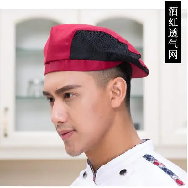 Male White Striped Kitchen Hat Adjustable Beret - Image 11