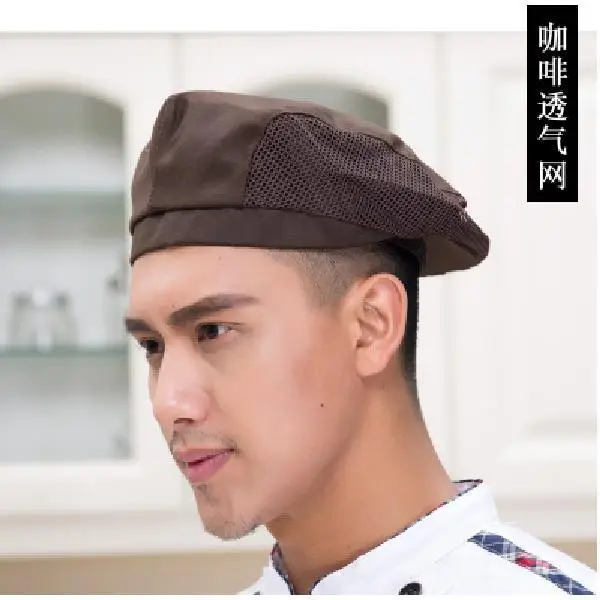 Male White Striped Kitchen Hat Adjustable Beret - Image 12