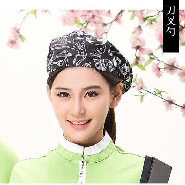 Male White Striped Kitchen Hat Adjustable Beret - Image 4