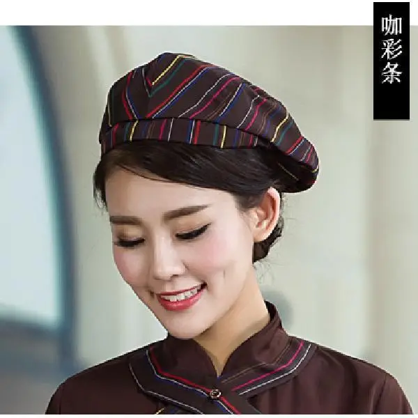 Male White Striped Kitchen Hat Adjustable Beret - Image 8