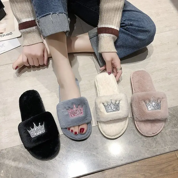 Mao Mao slippers women autumn and winter new indoor and outdoor cotton slippers flat crown warm casual women's shoes wholesale