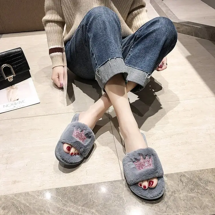 Mao Mao slippers women autumn and winter new indoor and outdoor cotton slippers flat crown warm casual women's shoes wholesale