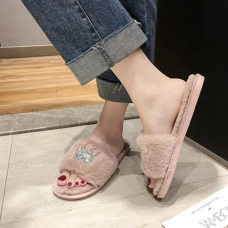 Mao Mao slippers women autumn and winter new indoor and outdoor cotton slippers flat crown warm casual women's shoes wholesale
