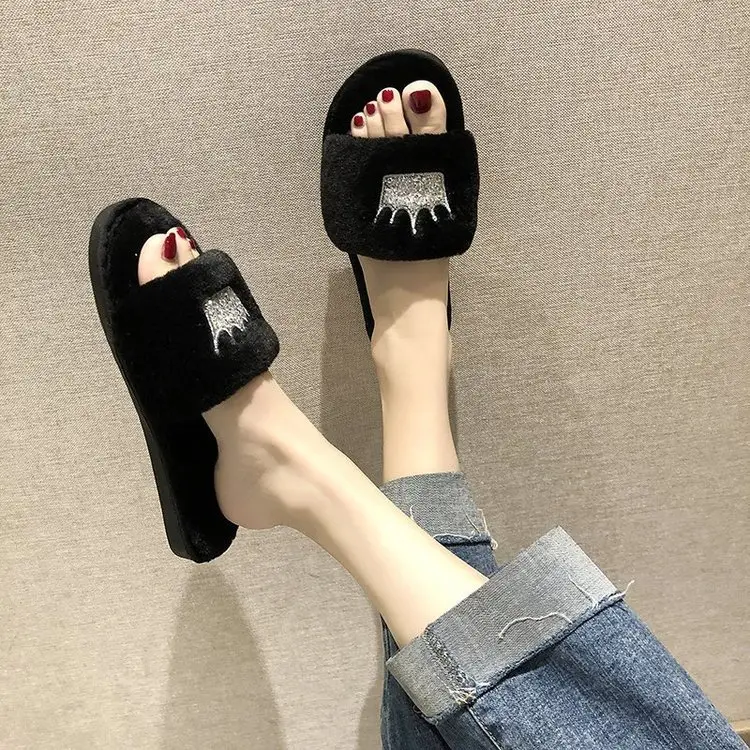 Mao Mao slippers women autumn and winter new indoor and outdoor cotton slippers flat crown warm casual women's shoes wholesale