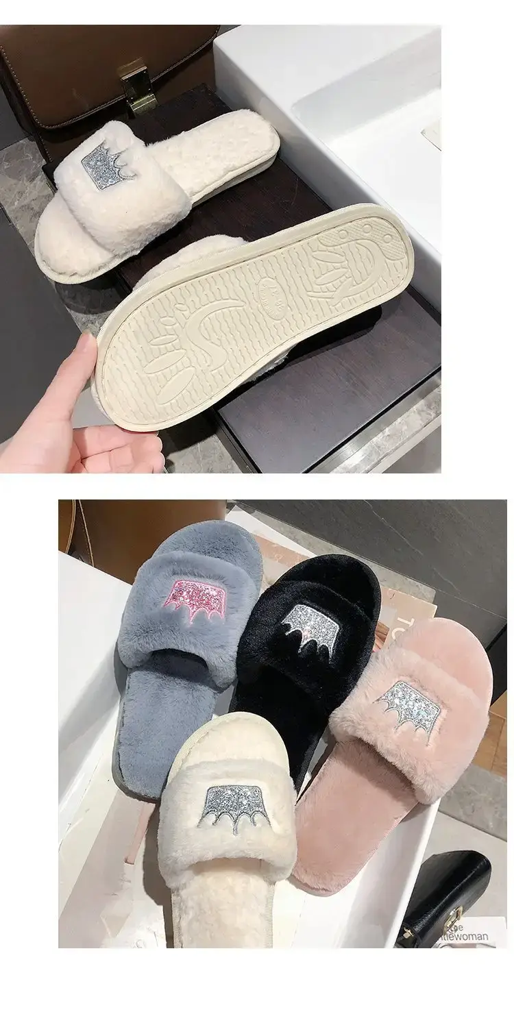 Mao Mao slippers women autumn and winter new indoor and outdoor cotton slippers flat crown warm casual women's shoes wholesale — feature 12