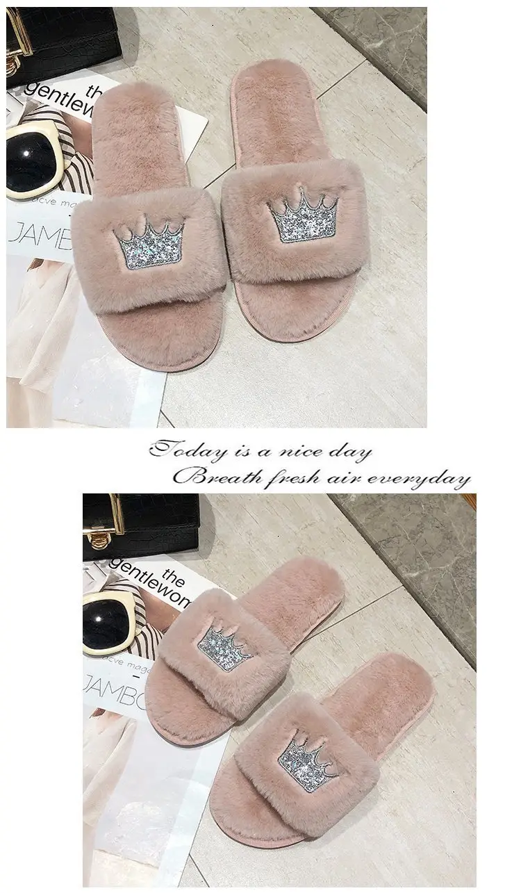 Mao Mao slippers women autumn and winter new indoor and outdoor cotton slippers flat crown warm casual women's shoes wholesale — feature 13