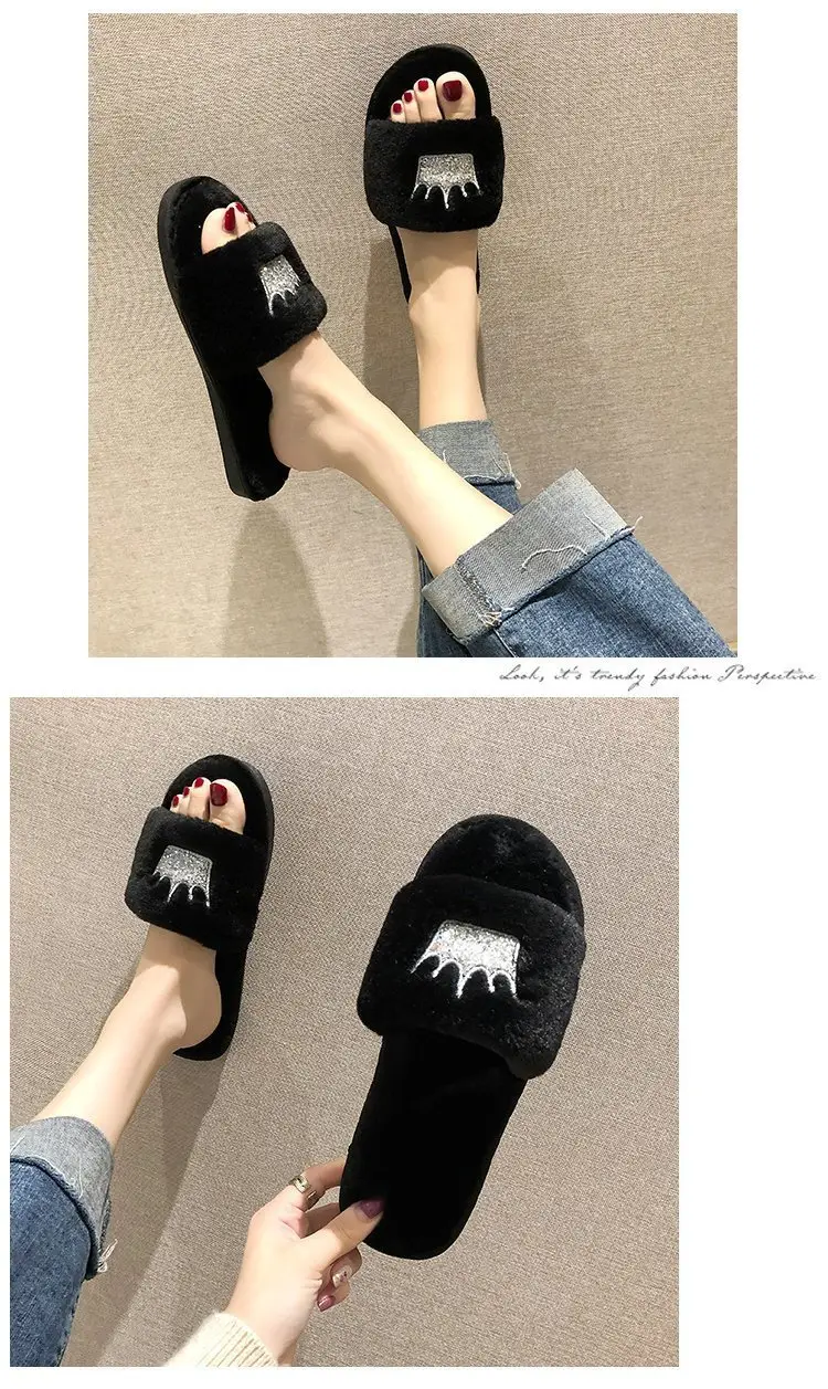 Mao Mao slippers women autumn and winter new indoor and outdoor cotton slippers flat crown warm casual women's shoes wholesale — feature 2