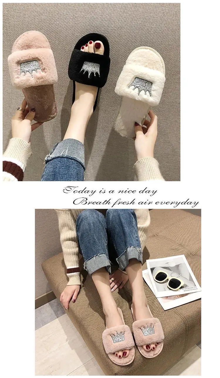 Mao Mao slippers women autumn and winter new indoor and outdoor cotton slippers flat crown warm casual women's shoes wholesale — feature 3