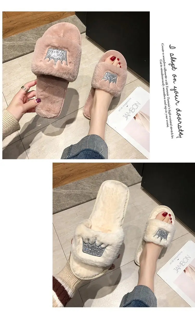 Mao Mao slippers women autumn and winter new indoor and outdoor cotton slippers flat crown warm casual women's shoes wholesale — feature 5
