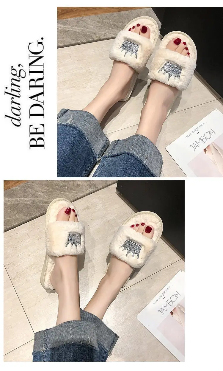 Mao Mao slippers women autumn and winter new indoor and outdoor cotton slippers flat crown warm casual women's shoes wholesale — feature 6