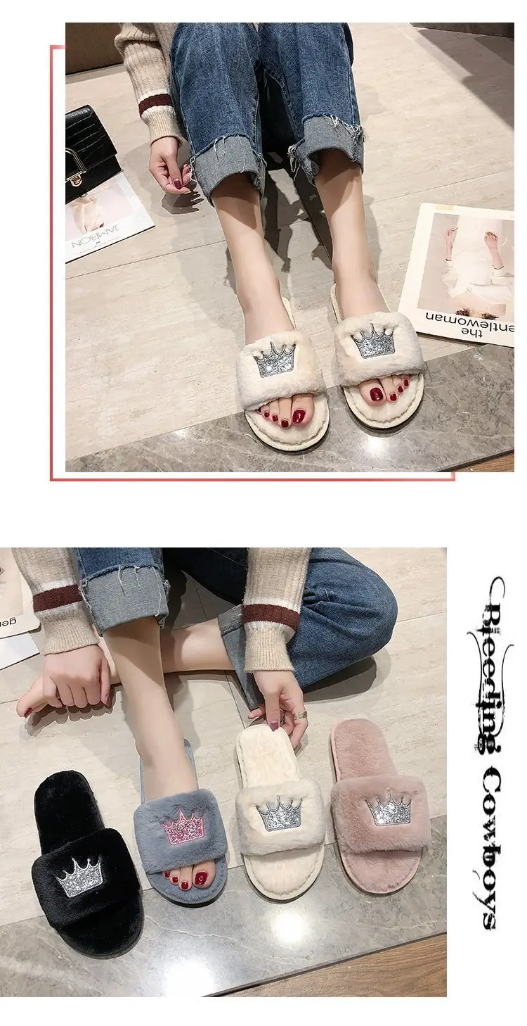 Mao Mao slippers women autumn and winter new indoor and outdoor cotton slippers flat crown warm casual women's shoes wholesale — feature 7