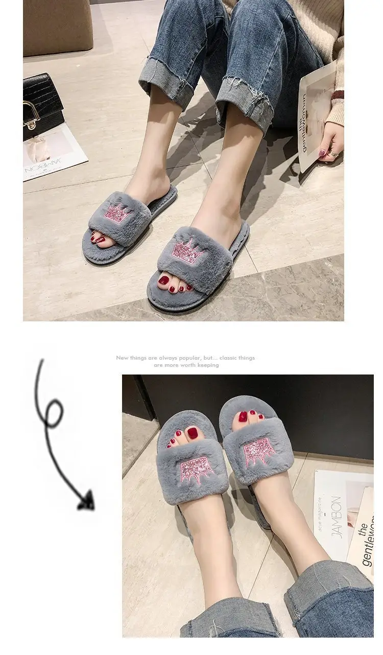 Mao Mao slippers women autumn and winter new indoor and outdoor cotton slippers flat crown warm casual women's shoes wholesale — feature 8