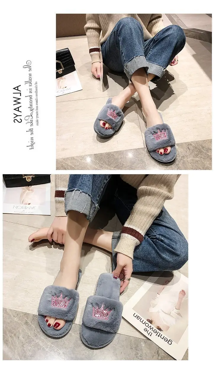 Mao Mao slippers women autumn and winter new indoor and outdoor cotton slippers flat crown warm casual women's shoes wholesale — feature 9