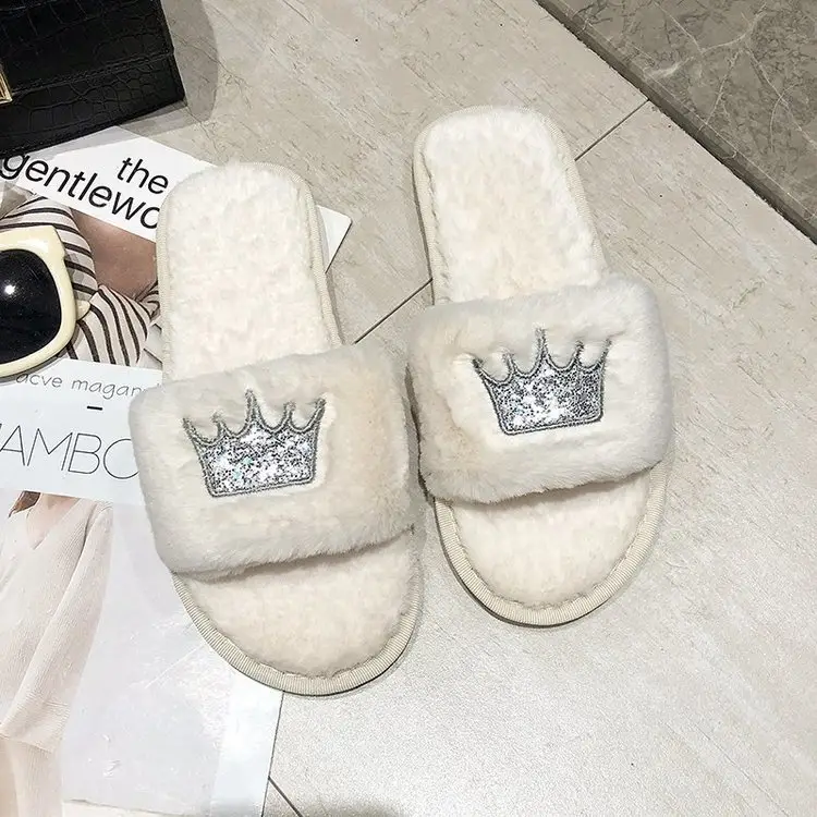 Mao Mao slippers women autumn and winter new indoor and outdoor cotton slippers flat crown warm casual women's shoes wholesale