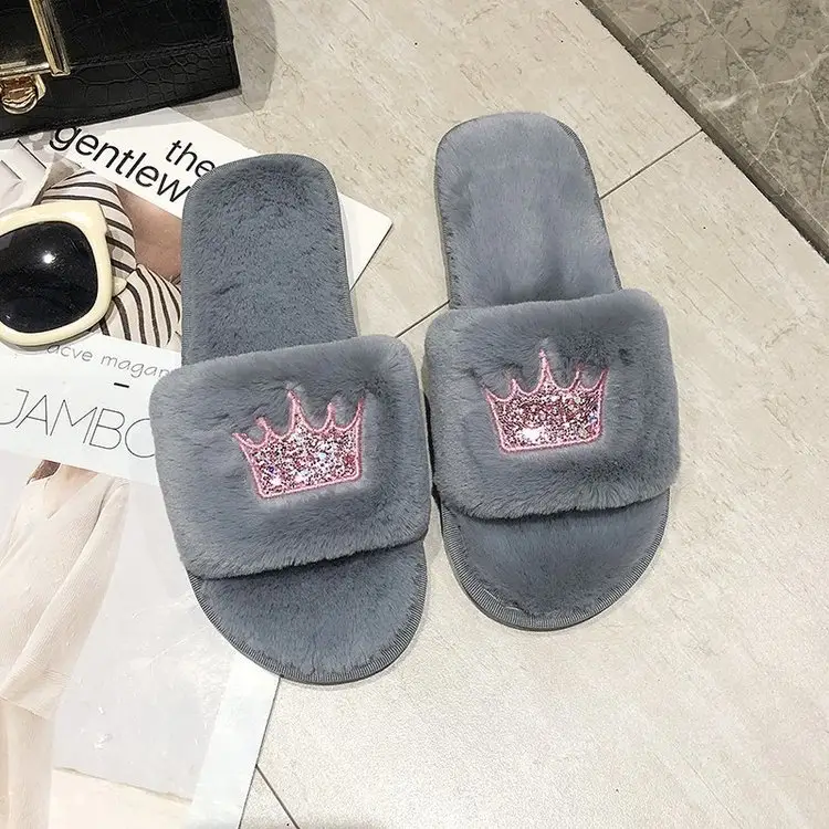 Mao Mao slippers women autumn and winter new indoor and outdoor cotton slippers flat crown warm casual women's shoes wholesale