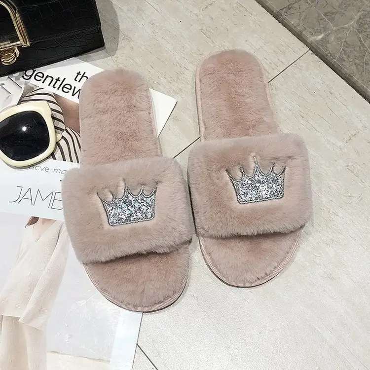 Mao Mao slippers women autumn and winter new indoor and outdoor cotton slippers flat crown warm casual women's shoes wholesale
