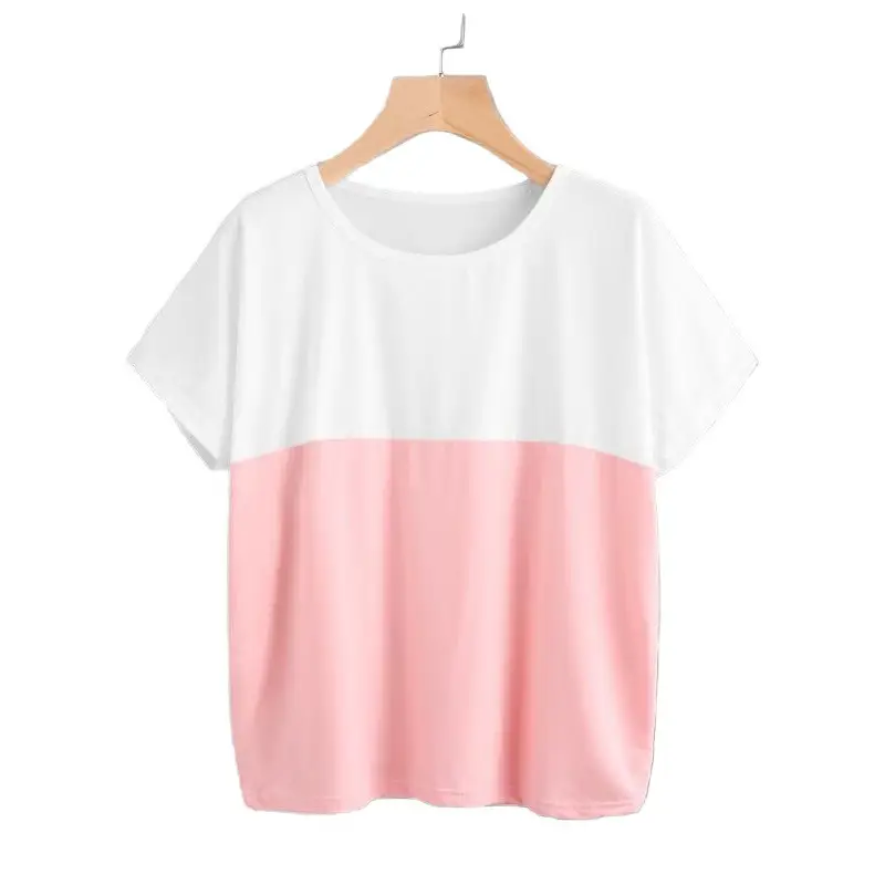 Women Loose White Pink Summer T-Shirt Plus Size