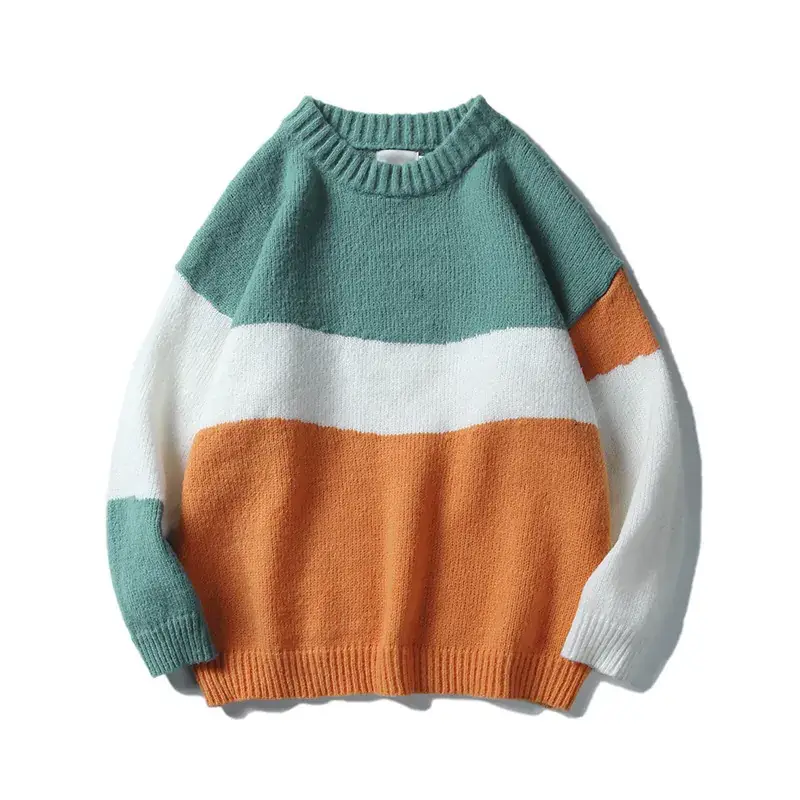 Autumn Winter Knitted Sweater for Boys Color Block Harajuku Style - Image 2
