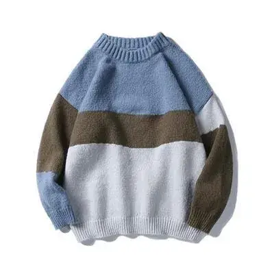 Autumn Winter Knitted Sweater for Boys Color Block Harajuku Style - Image 3