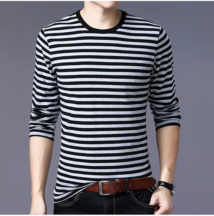 Men Cotton Striped T-Shirt Green White Large — feature 11