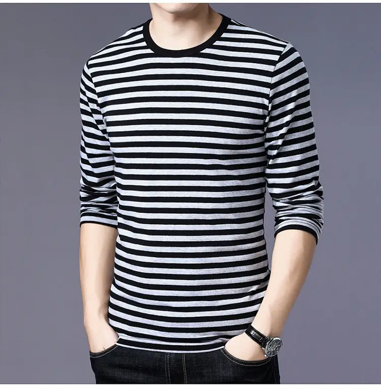 Men Cotton Striped T-Shirt Green White Large — feature 12