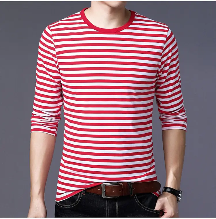 Men Cotton Striped T-Shirt Green White Large — feature 14
