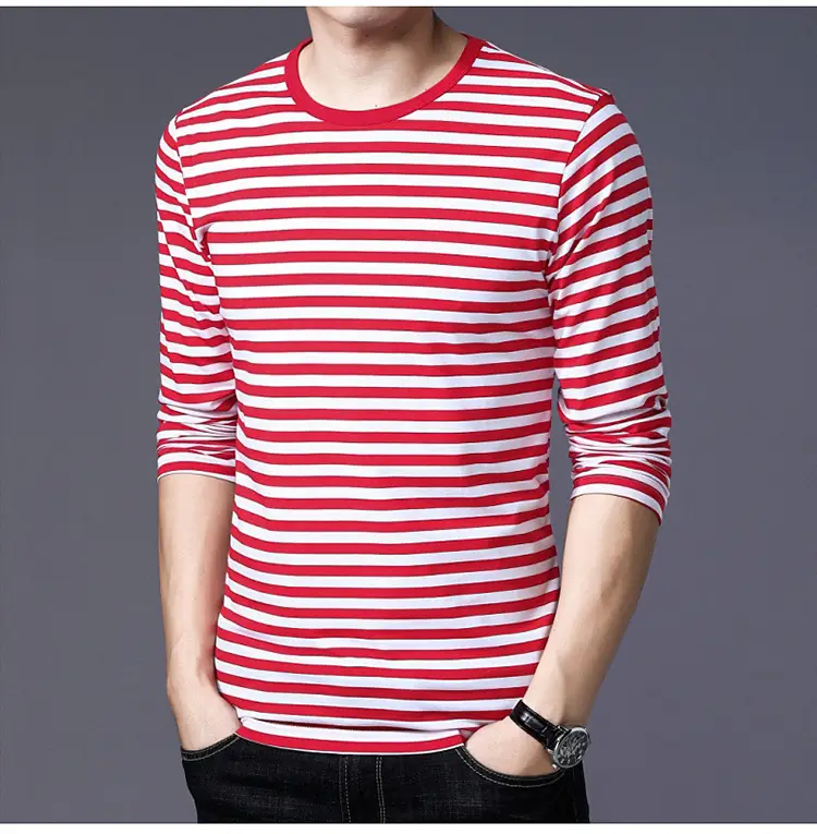 Men Cotton Striped T-Shirt Green White Large — feature 15