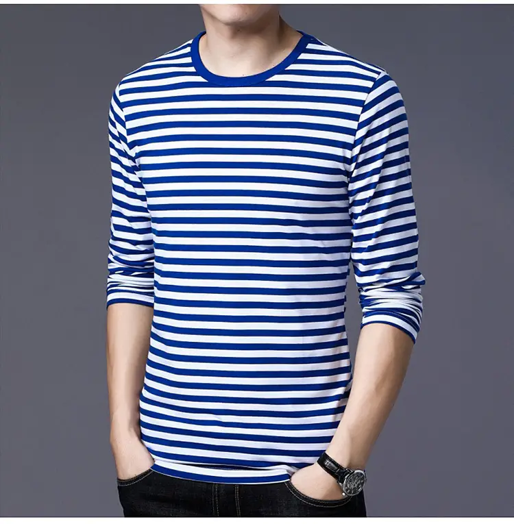 Men Cotton Striped T-Shirt Green White Large — feature 18