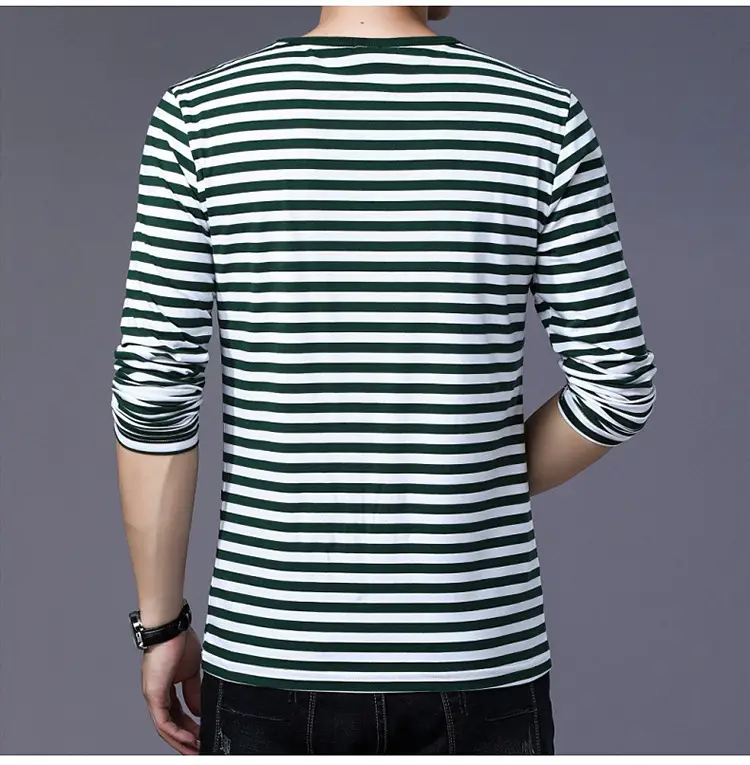 Men Cotton Striped T-Shirt Green White Large — feature 21