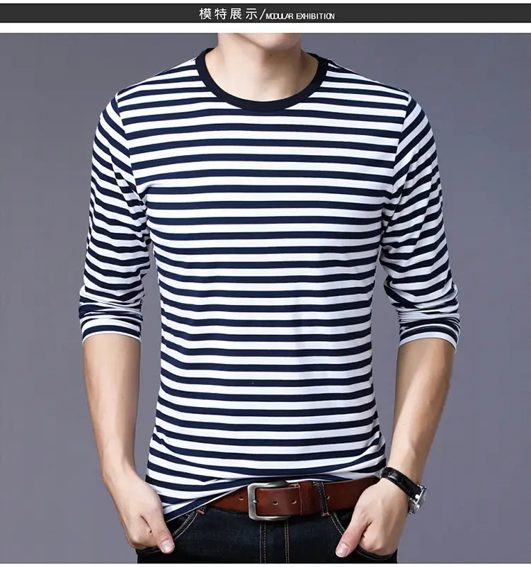 Men Cotton Striped T-Shirt Green White Large — feature 7